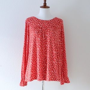 Boden Flare Cuff Jersey Top Red & White Rosehip Ditsy Daisy Size 6